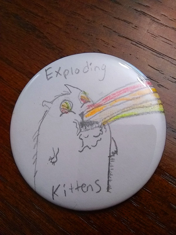rainbow puking cat button